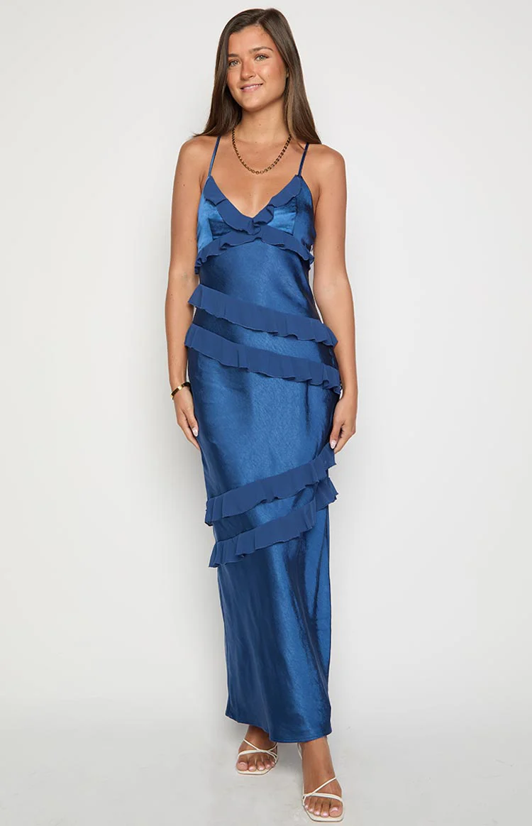 Inara Navy Ruffle Maxi Dress