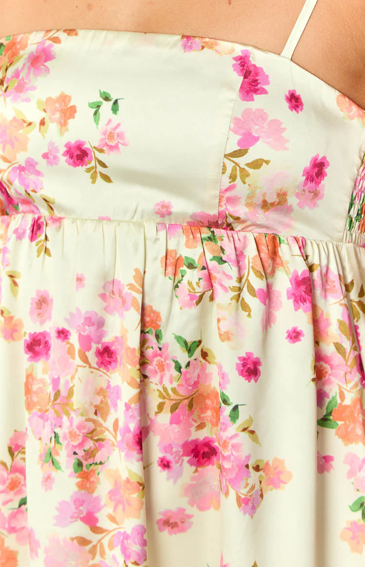 Elsa Yellow Bloom Satin Mini Dress