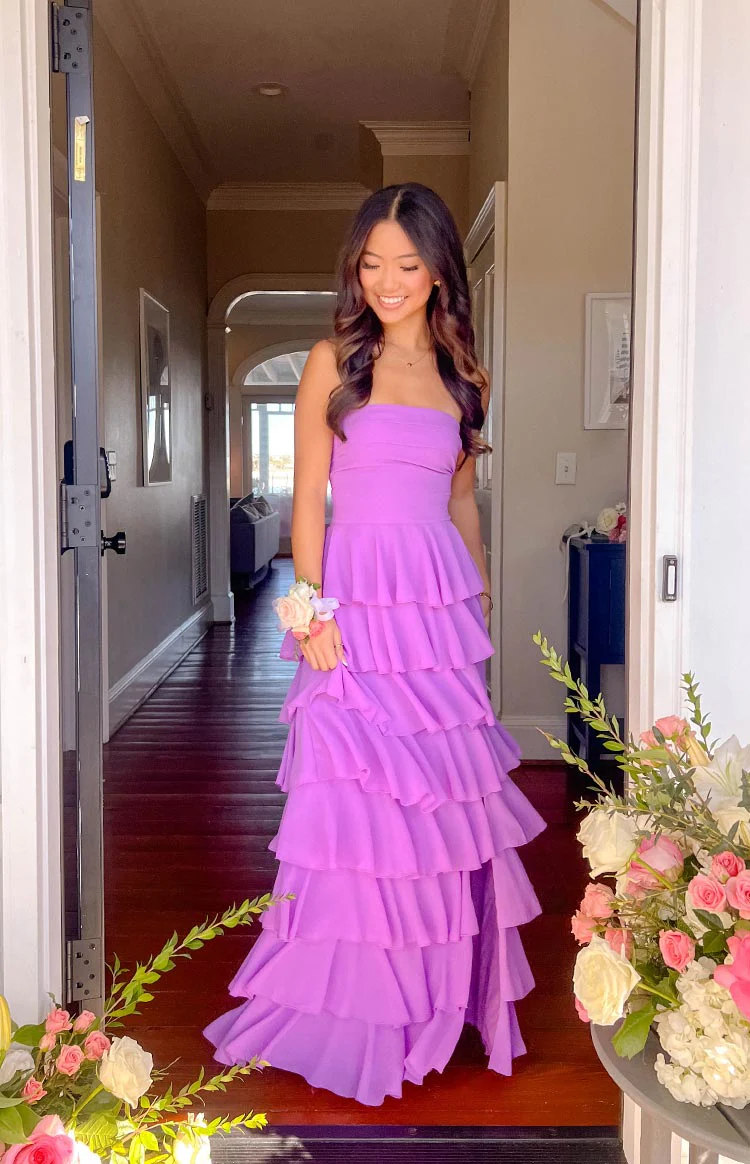 Kim Magenta Strapless Ruffle Maxi Dress