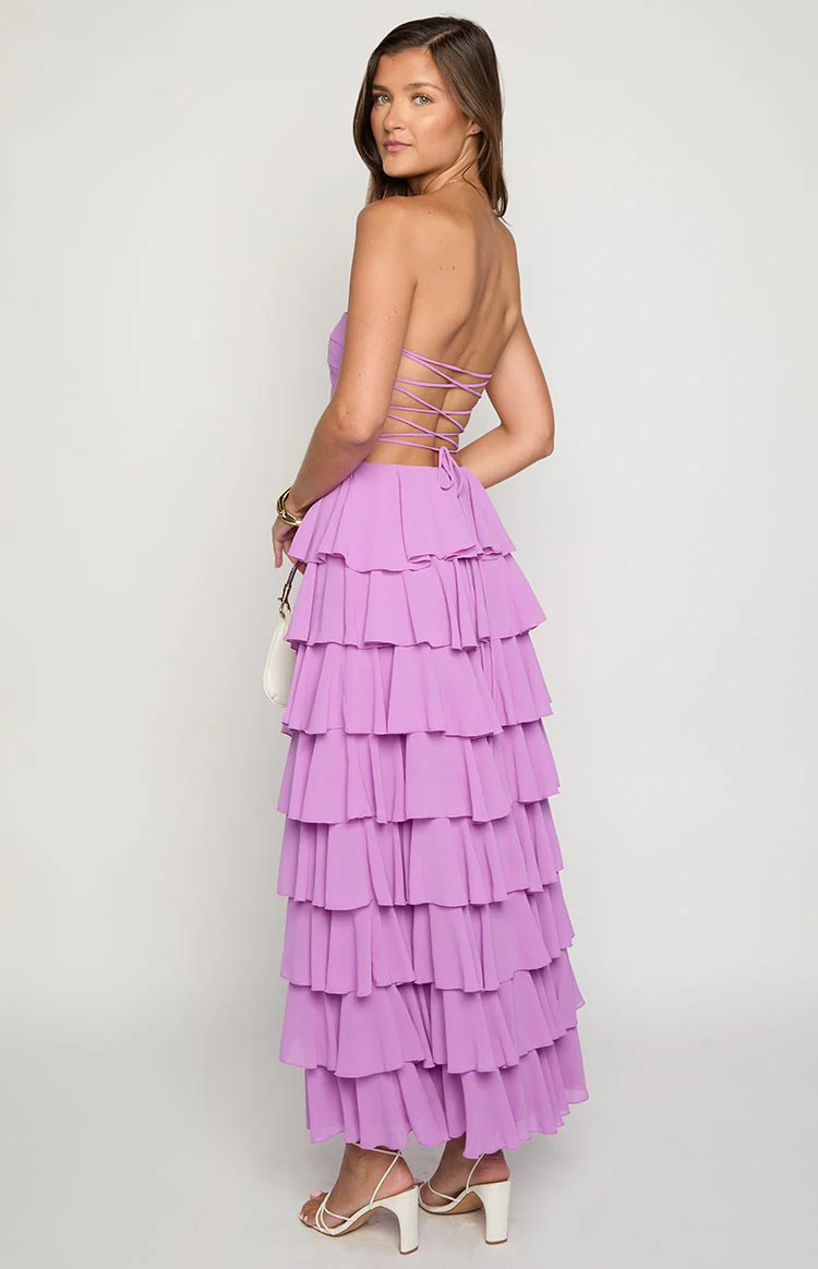 Kim Magenta Strapless Ruffle Maxi Dress