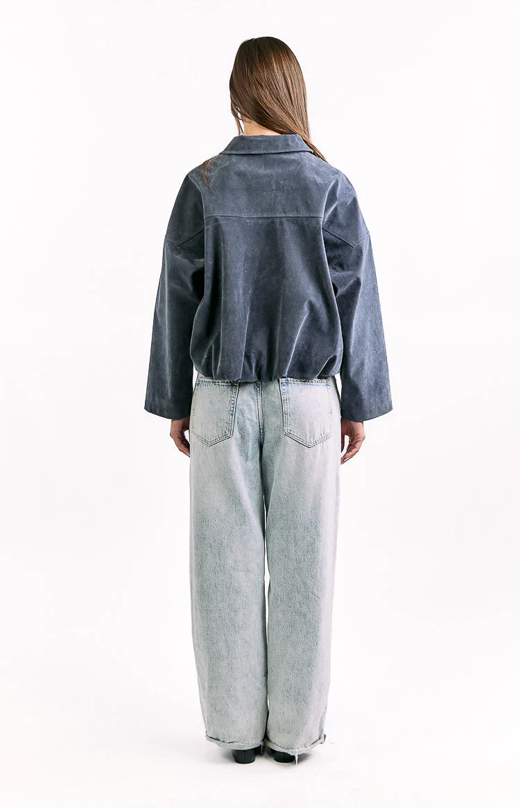 River Steel Grey Suedette Bubble Hem Bomber Jacket