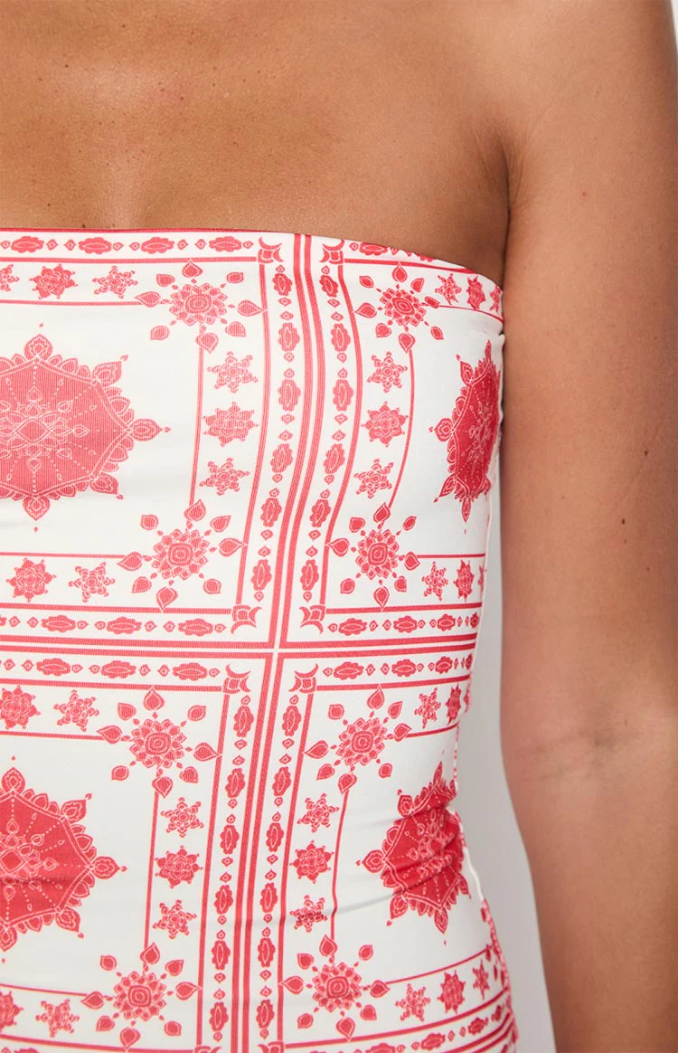 Arizona Red Tile Print Maxi Dress