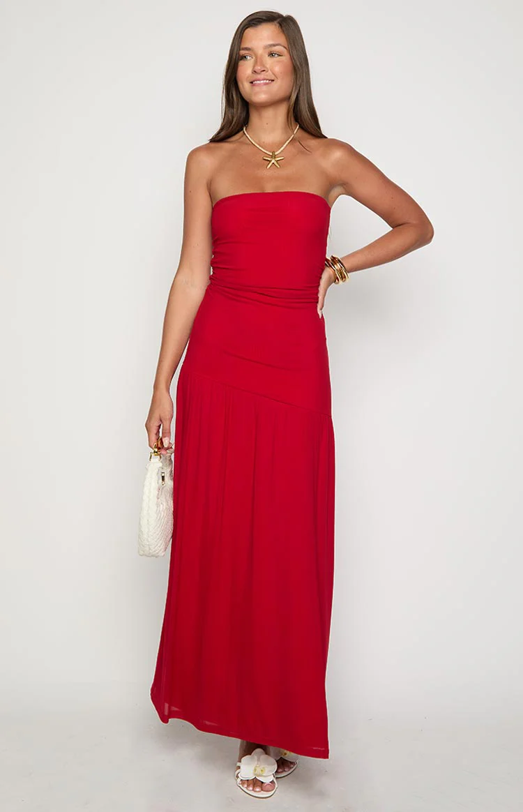 Morrigan Red Strapless Maxi Dress
