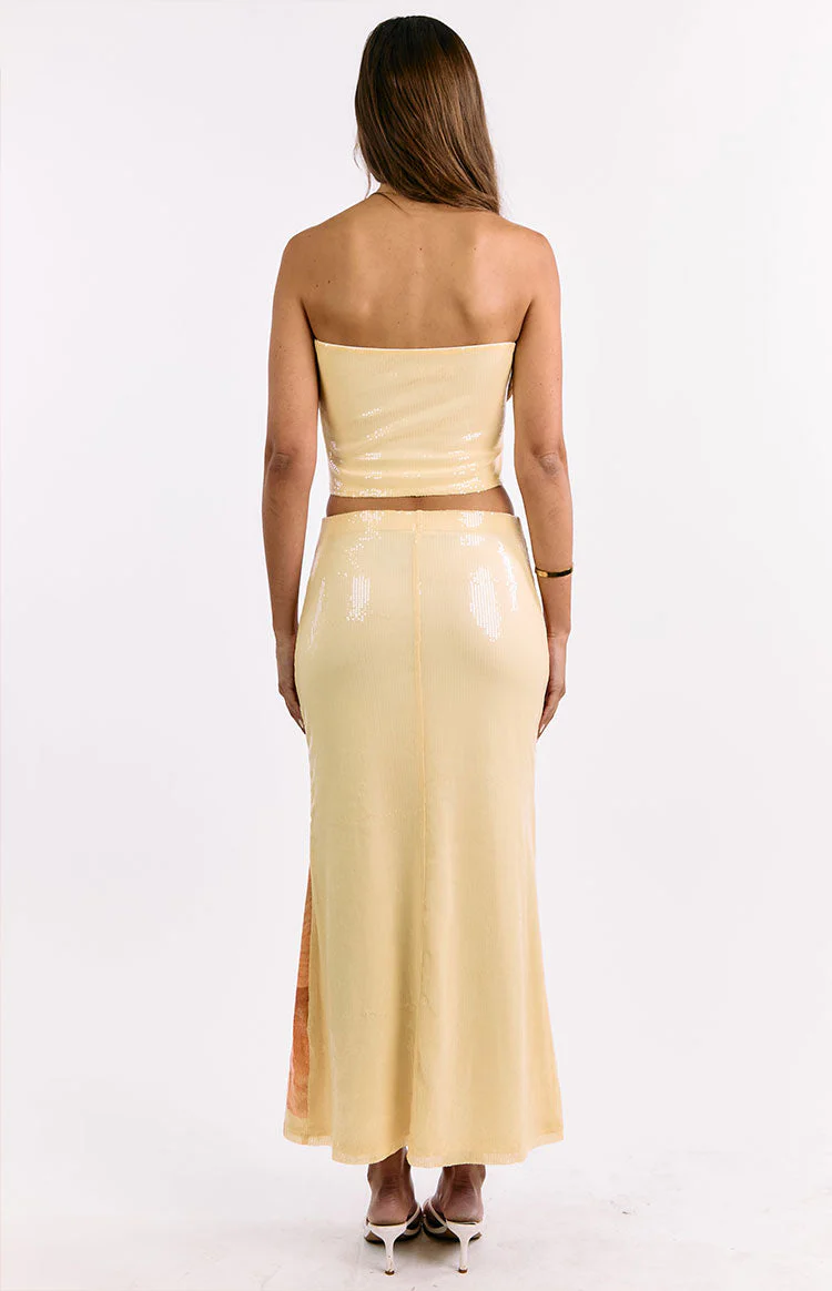 Denzel Yellow Floral Sequin Maxi Skirt