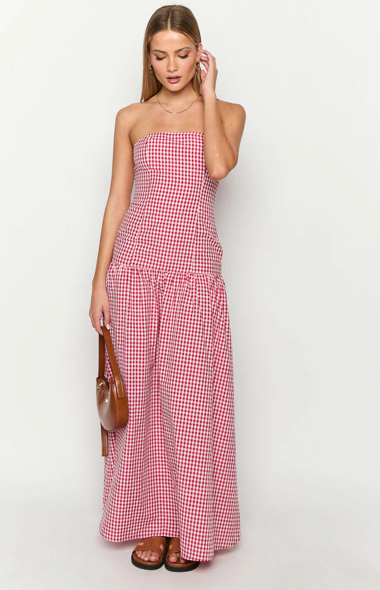 Angela Red Gingham Maxi Dress