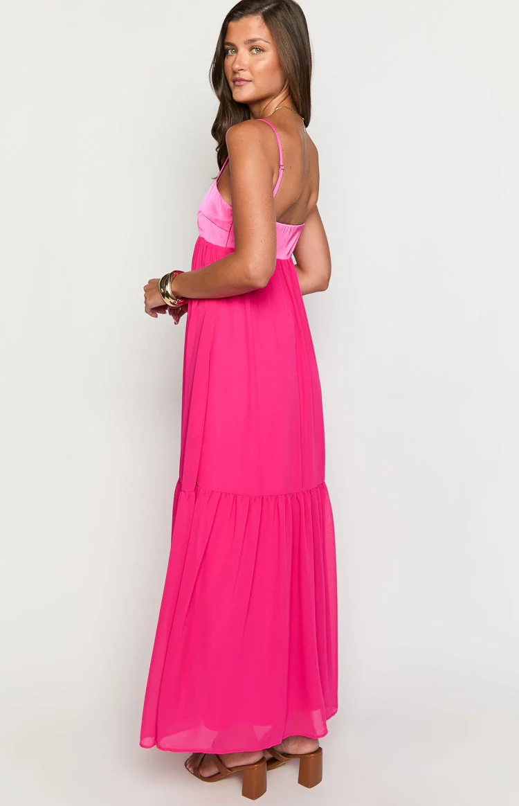 Dekota Hot Pink Contrast Maxi Dress