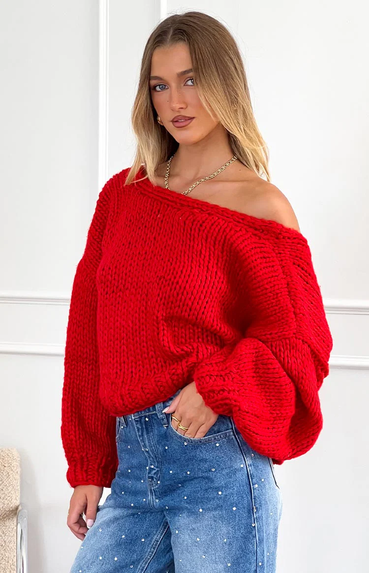 Holiday Red Tie Up Knit Cardigan