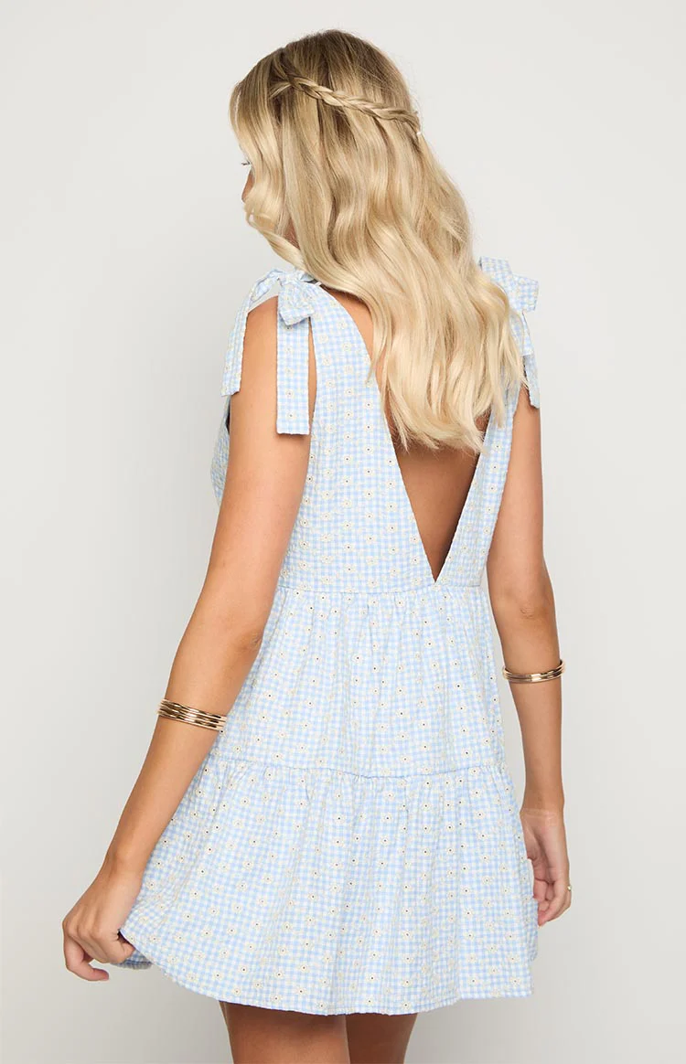 Angel Girl Blue Gingham Floral Mini Dress