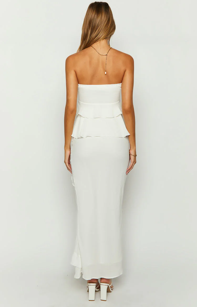 Raleigh White Ruffle Maxi Skirt
