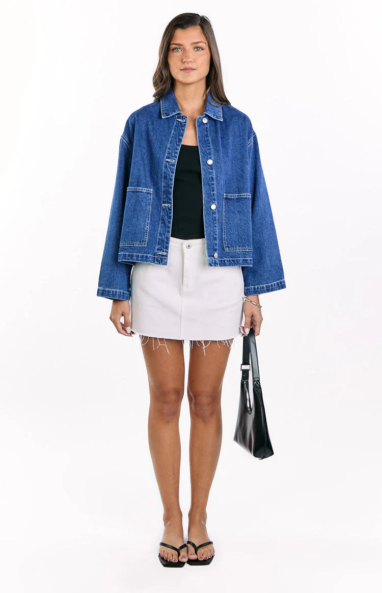 Mixie Mid Wash Denim Contrast Stitch Denim Jacket