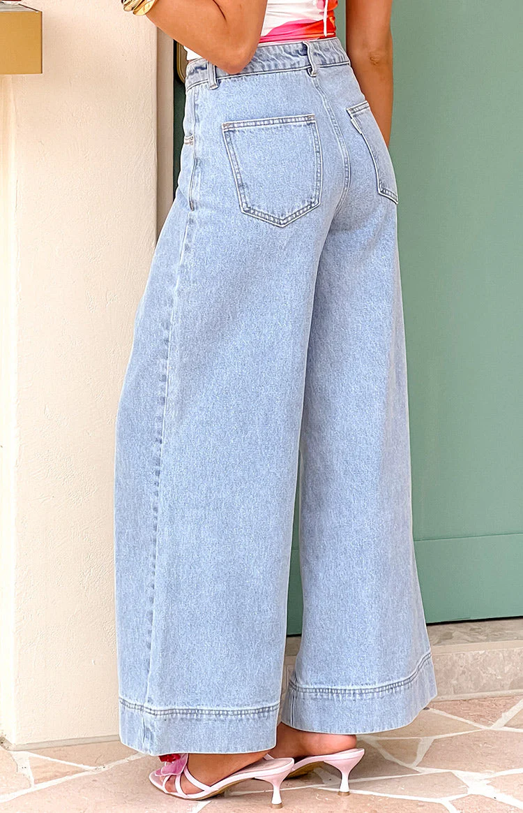 Khali Light Wash Denim Wide Leg Jeans