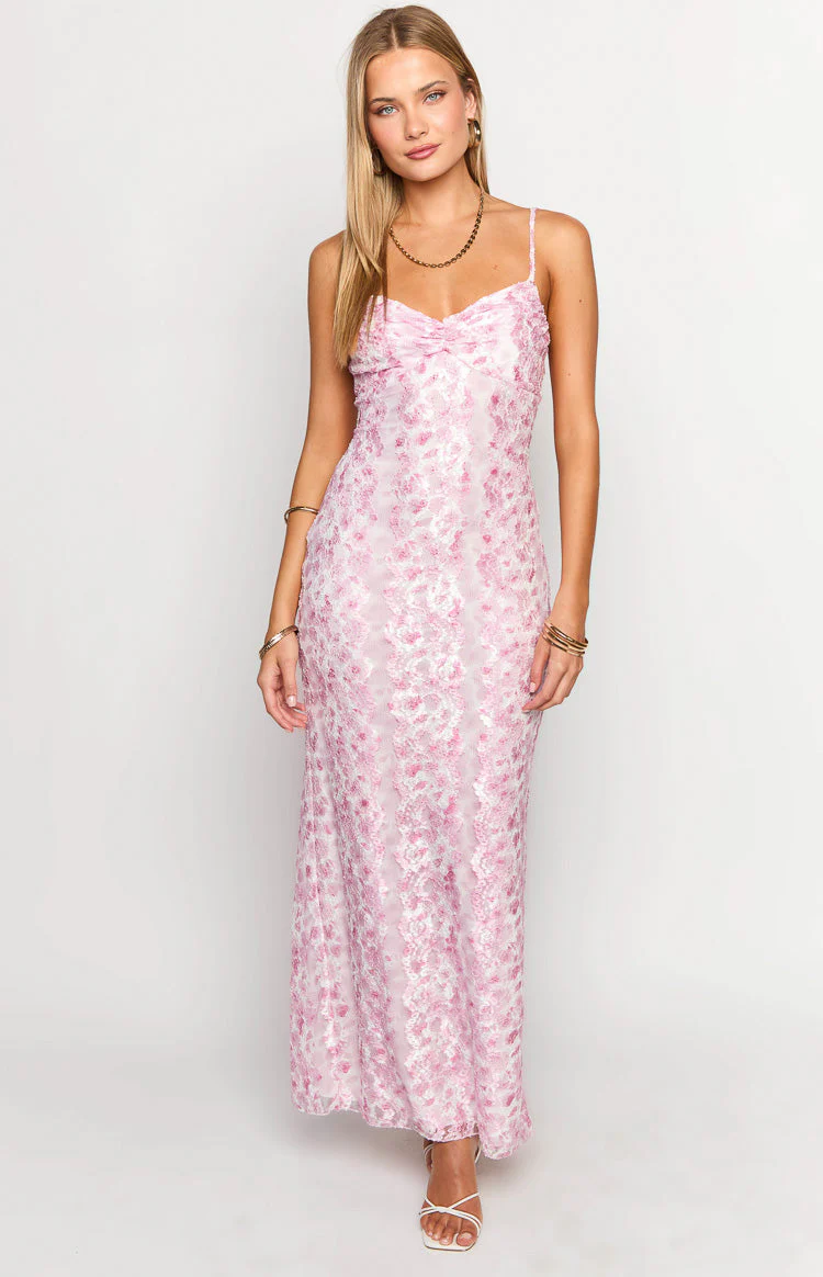 Alanna Pink Lace Maxi Dress