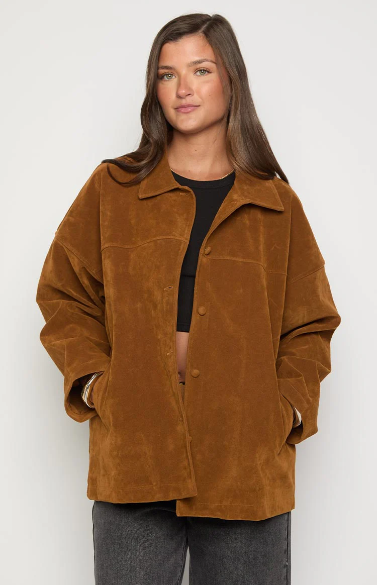 Suki Tan Suede Oversized Jacket