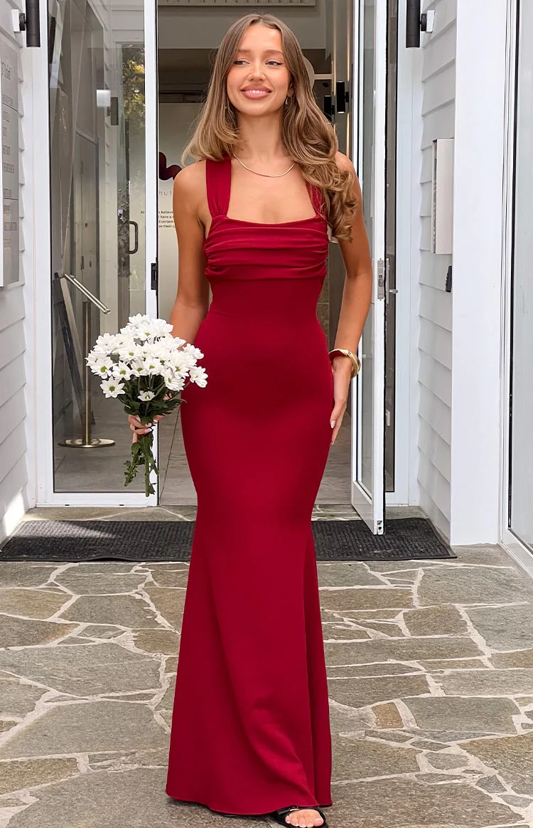 Beverley Wine Crepe Maxi Dress