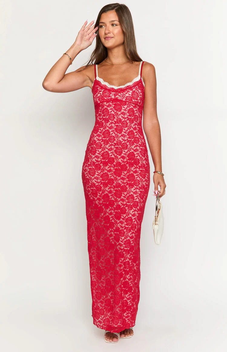 Kata Red Lace Maxi Dress