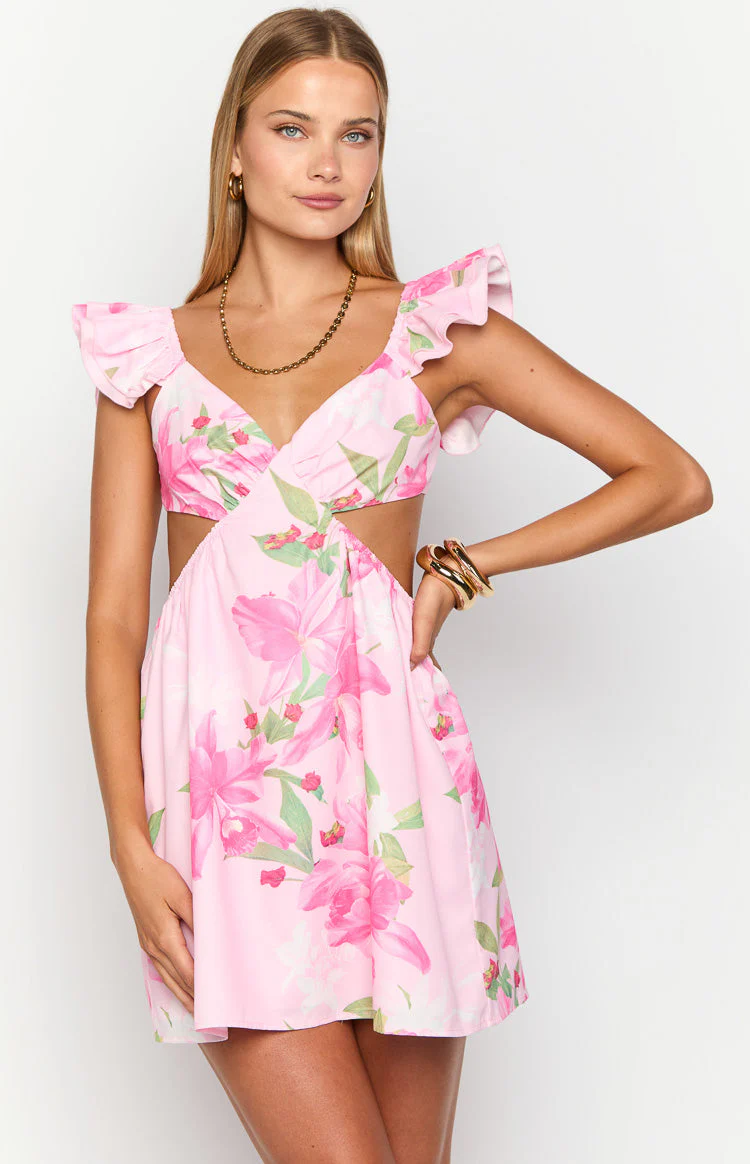 Kyla Pink Lilly Print Mini Dress