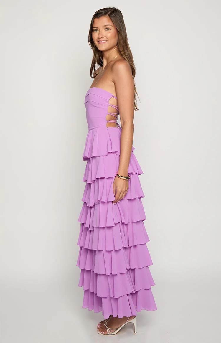 Kim Magenta Strapless Ruffle Maxi Dress