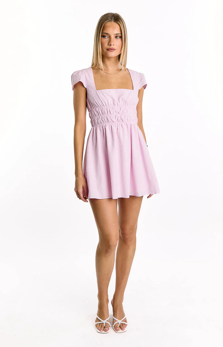 Clairo Light Pink Stripe Cap Sleeve Mini dress