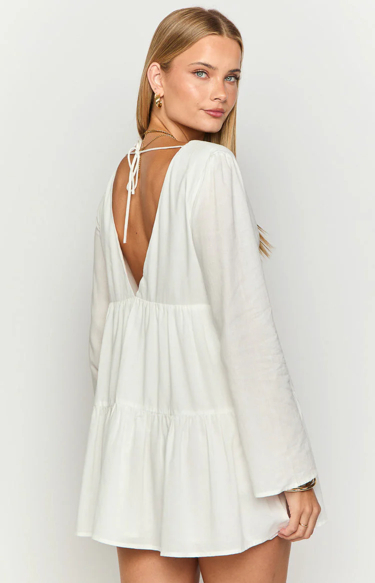 Lucky Heart White Long Sleeve Mini Dress