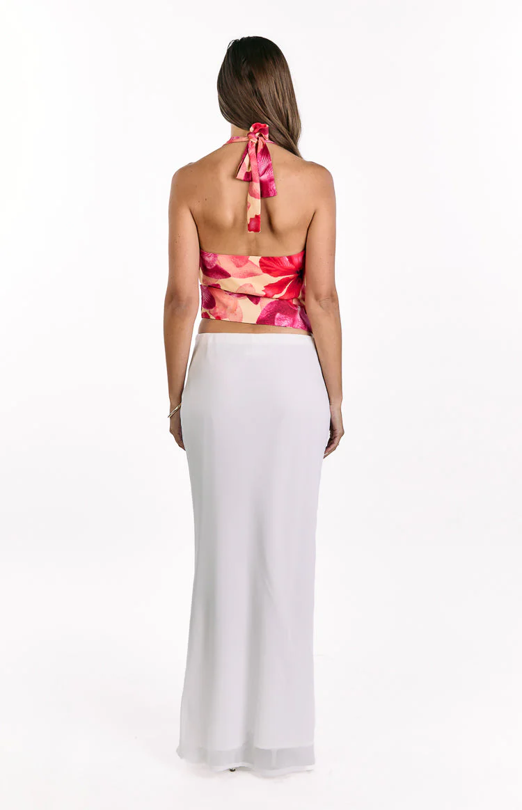 Ostara Yellow Orchid Cowl Neck Tie Top