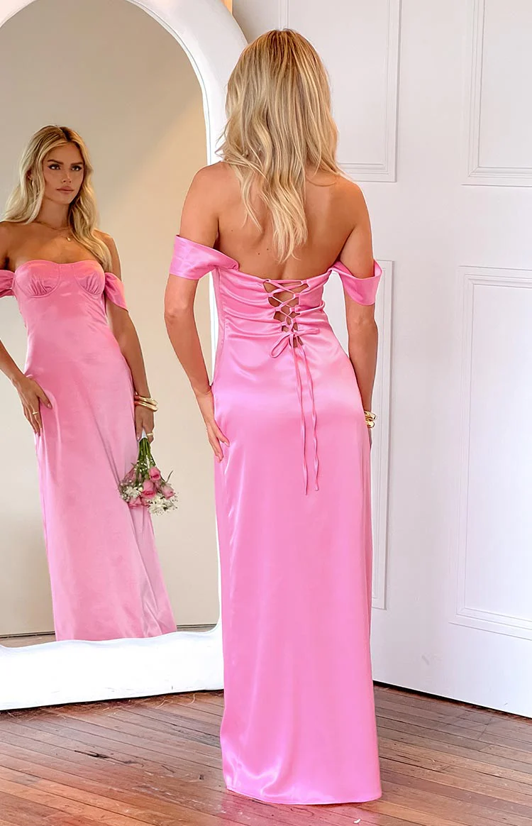Naveah Pink Off Shoulder Maxi Dress