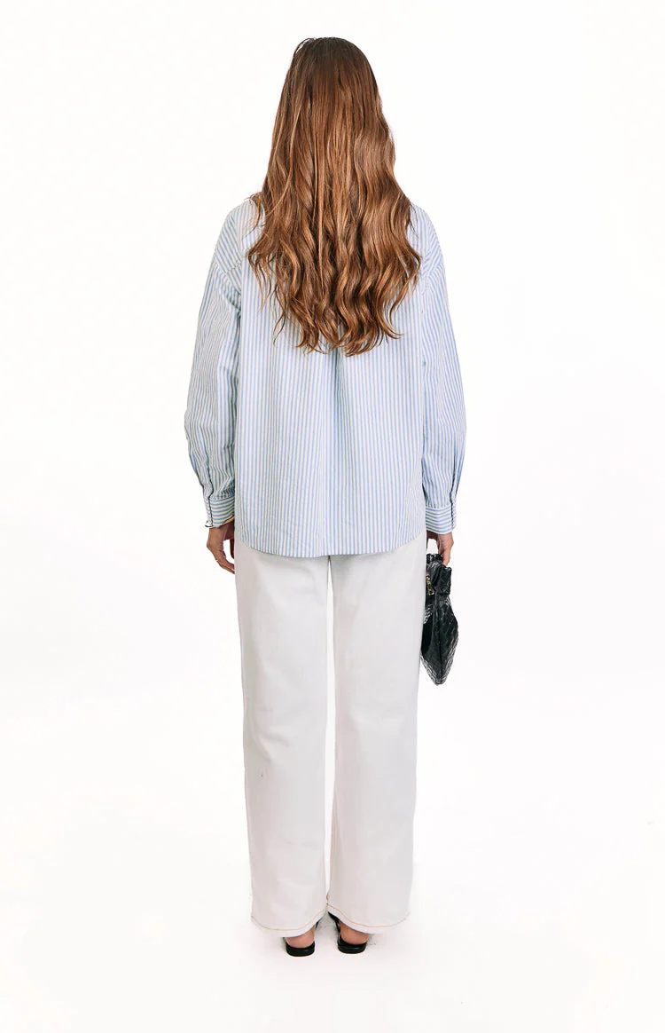 Lola Blue Stripe Embroidered Button Up Shirt