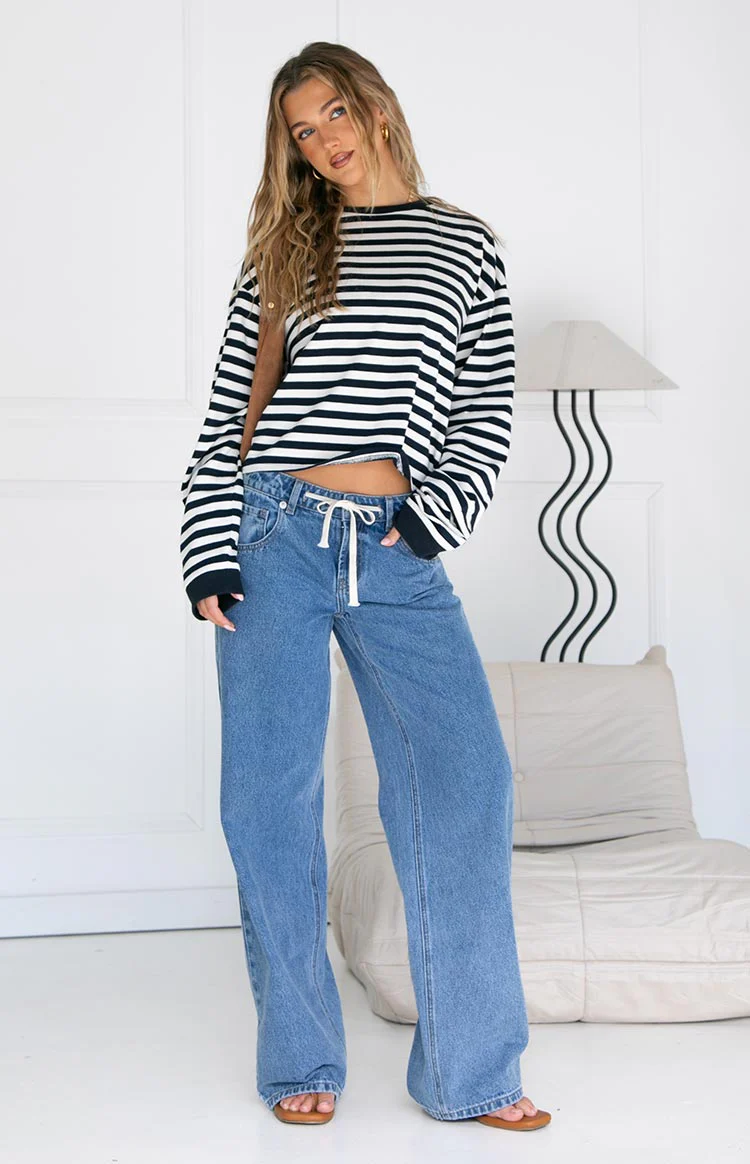 So Breezy Navy Stripe Long Sleeve Top