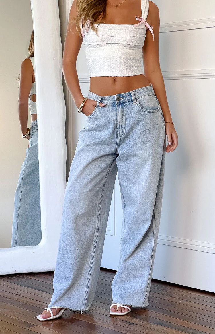 She's Yours Light Wash Denim Wide Leg Boyfriend Jeans