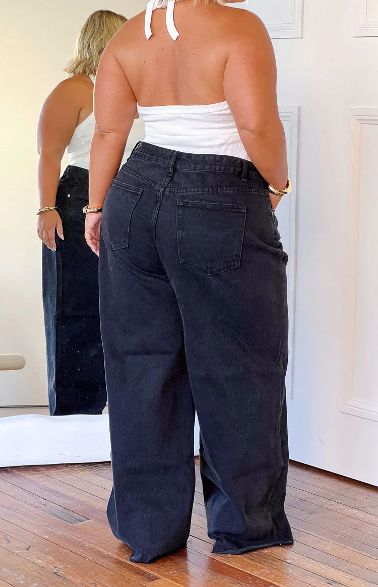 She's Yours Black Wide Leg Boyfriend Jeans