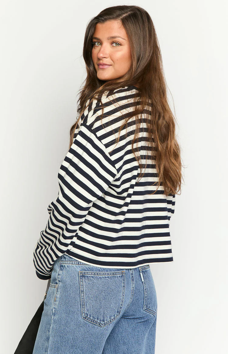 So Breezy Navy Stripe Long Sleeve Top