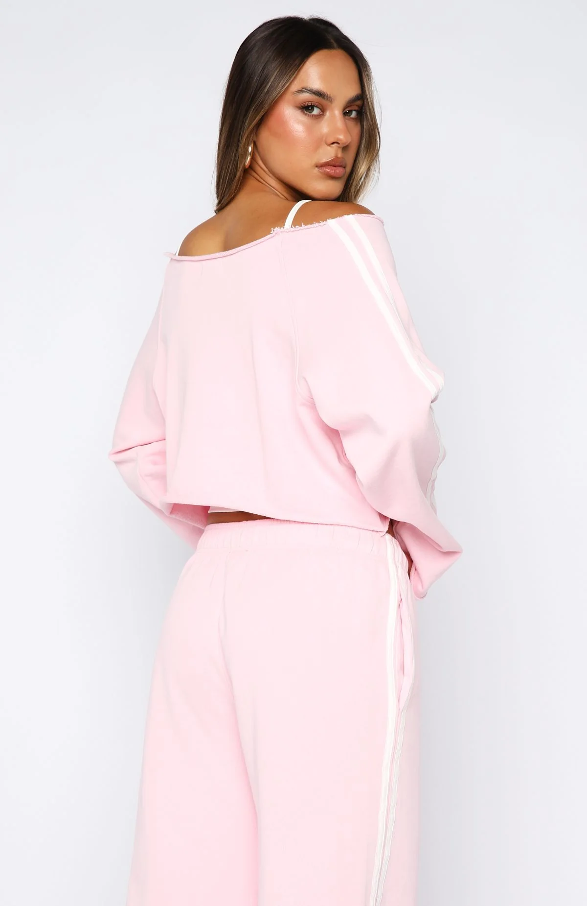 Star Student Cropped Off Shoulder Sweater Pink