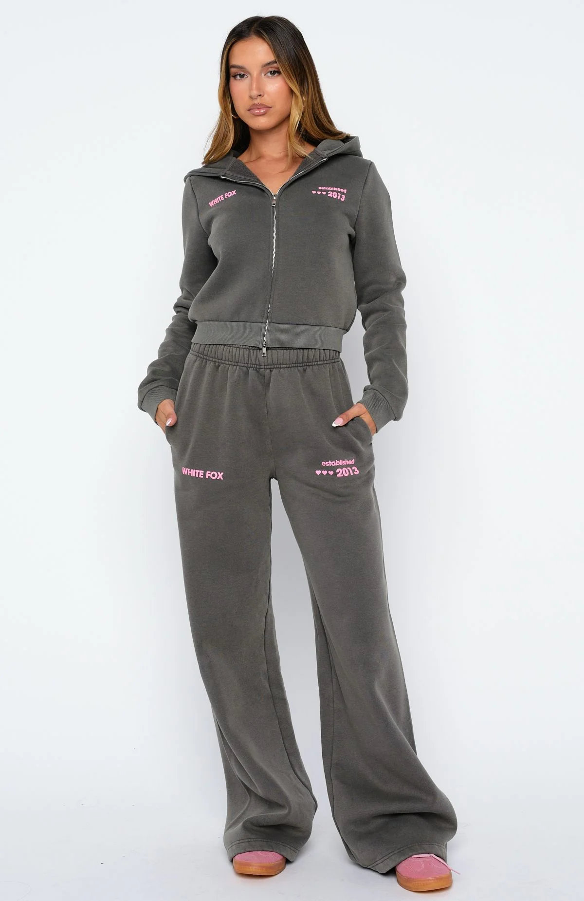 Down For Whatever Slim Zip Front Hoodie Charcoal Wash