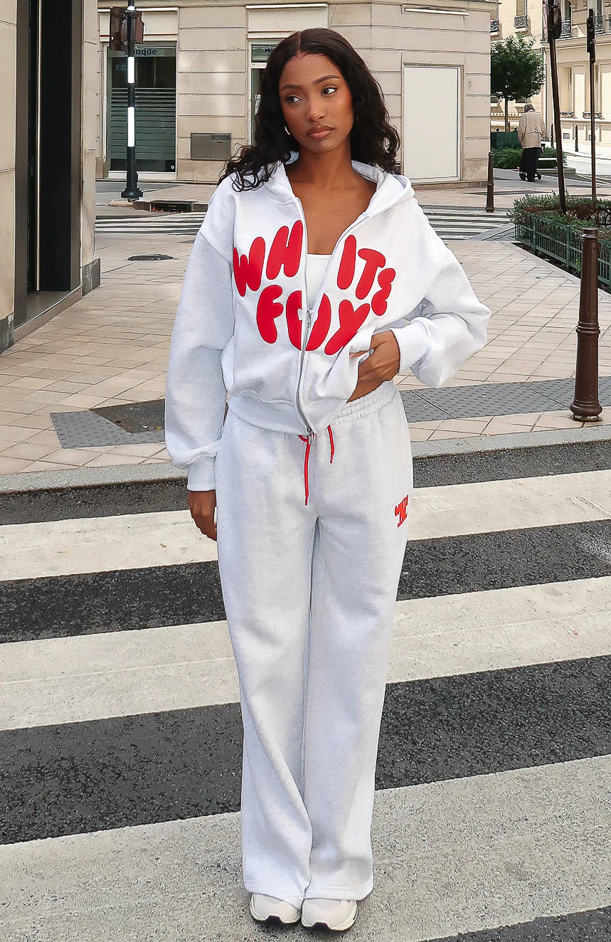 Club 14 Allie Wide Leg Sweatpants Grey Marle