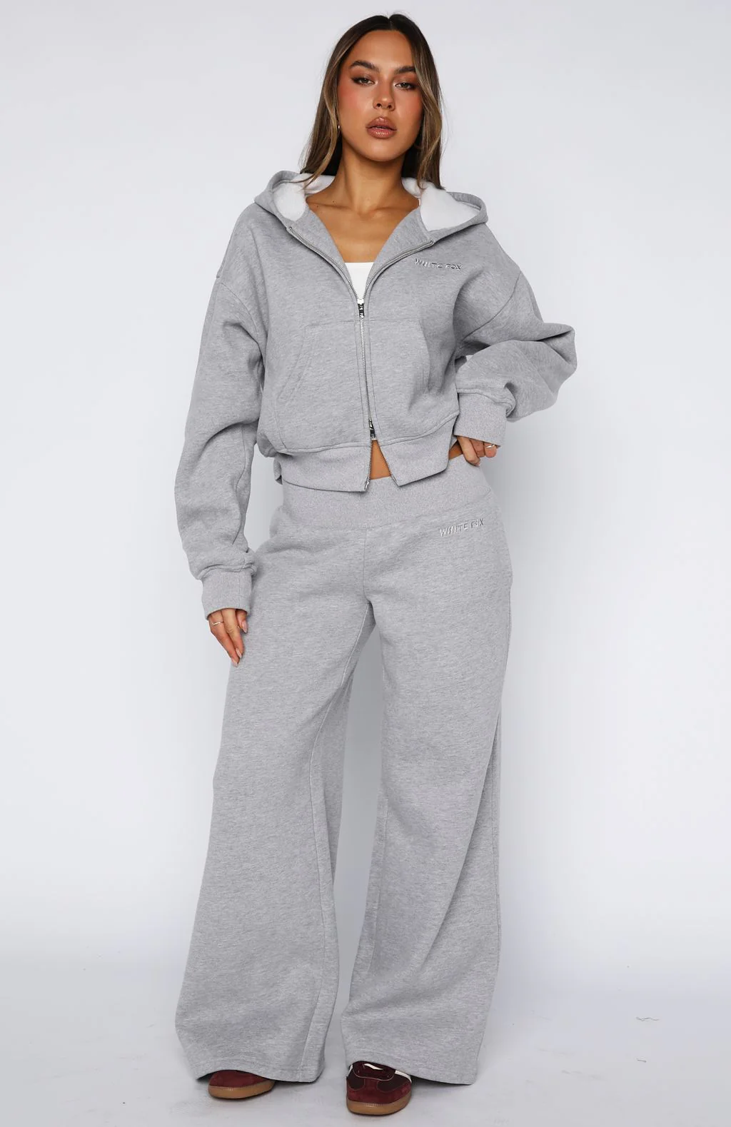 Come A Long Way Wide Leg Sweatpants Grey Marle