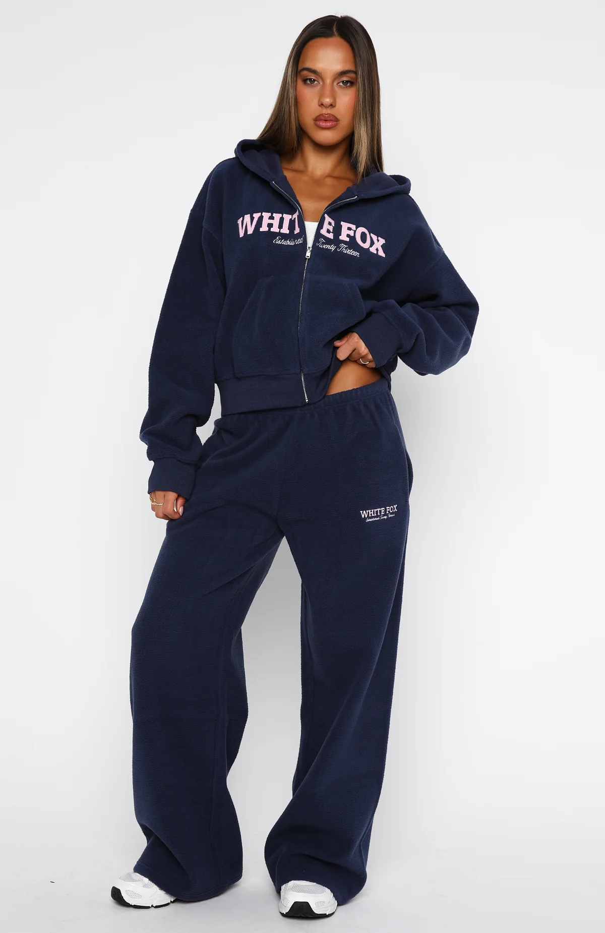 Just For Now Fleece Wide Leg Sweatpants Navy