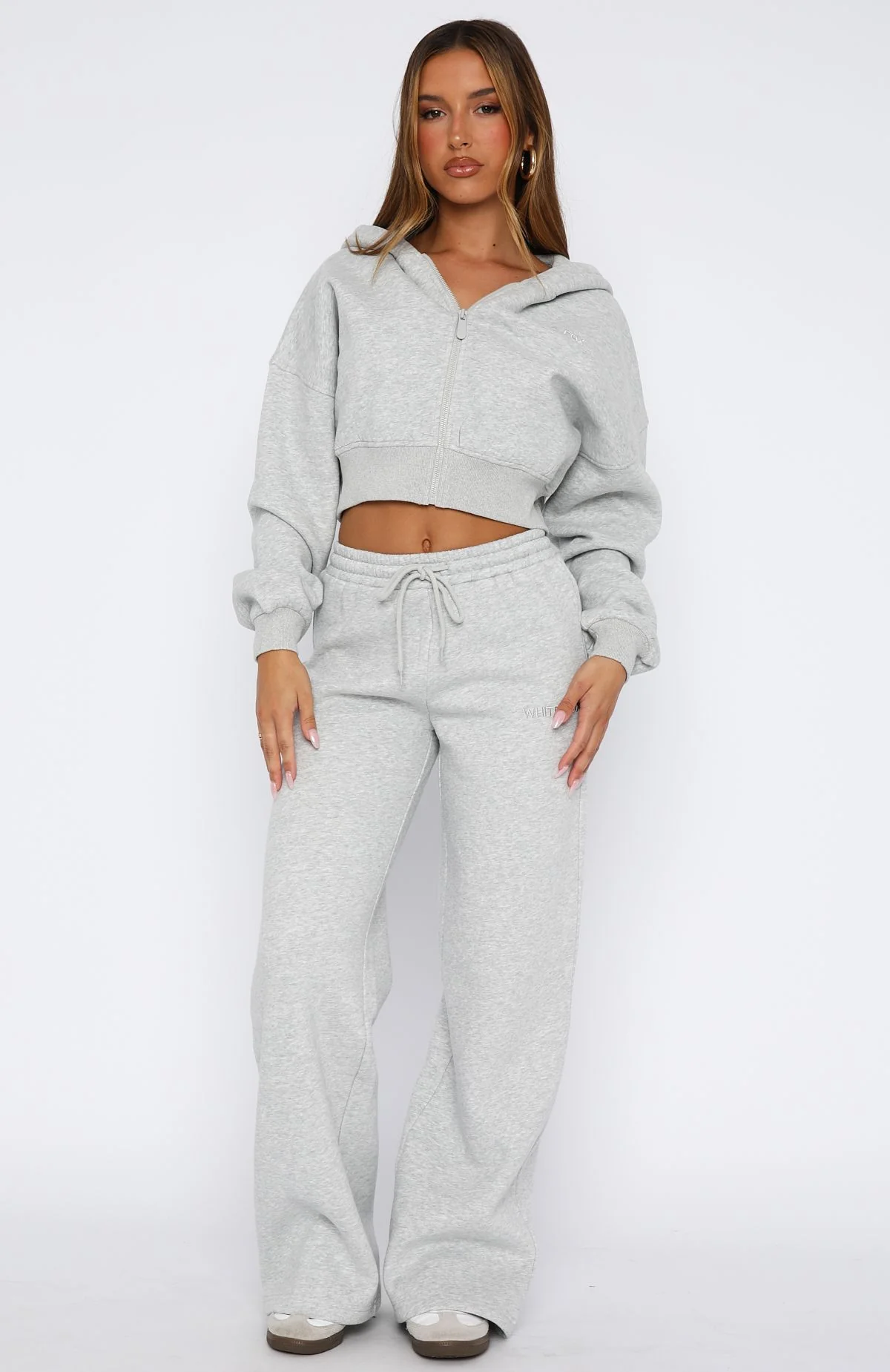 Stay Lifted Cropped Hoodie Dark Grey Marle