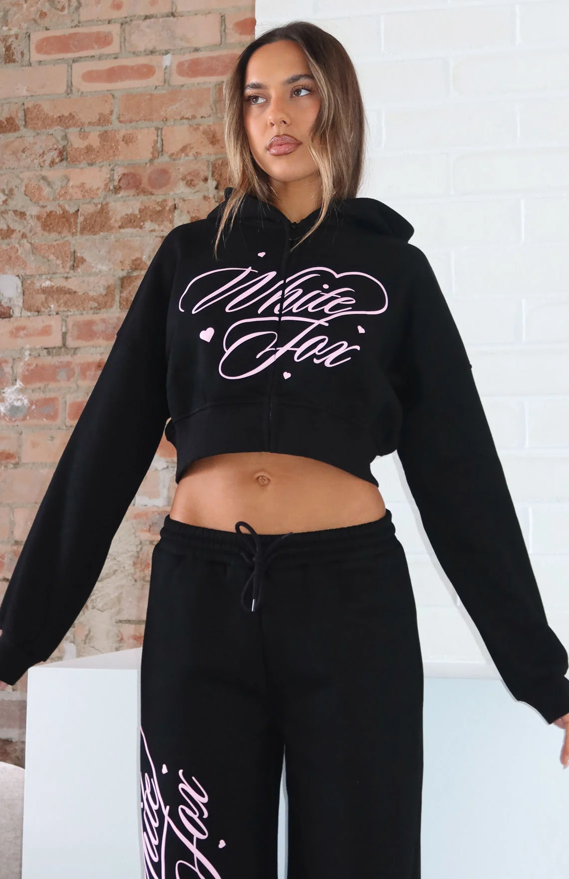 Love You Regardless Cropped Zip Front Hoodie Black