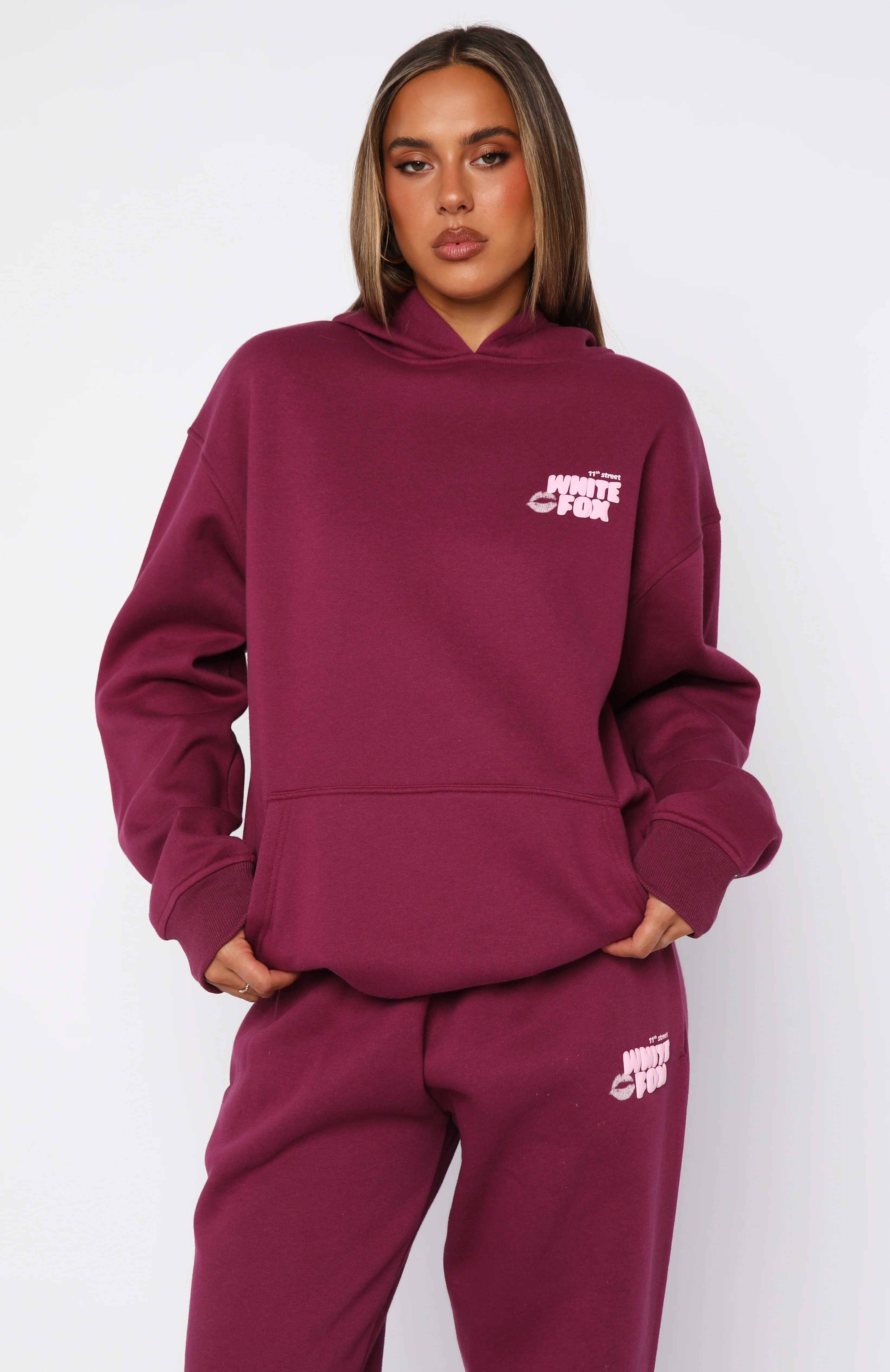 11th Street Sweet Kisses Oversized Hoodie Very Berry