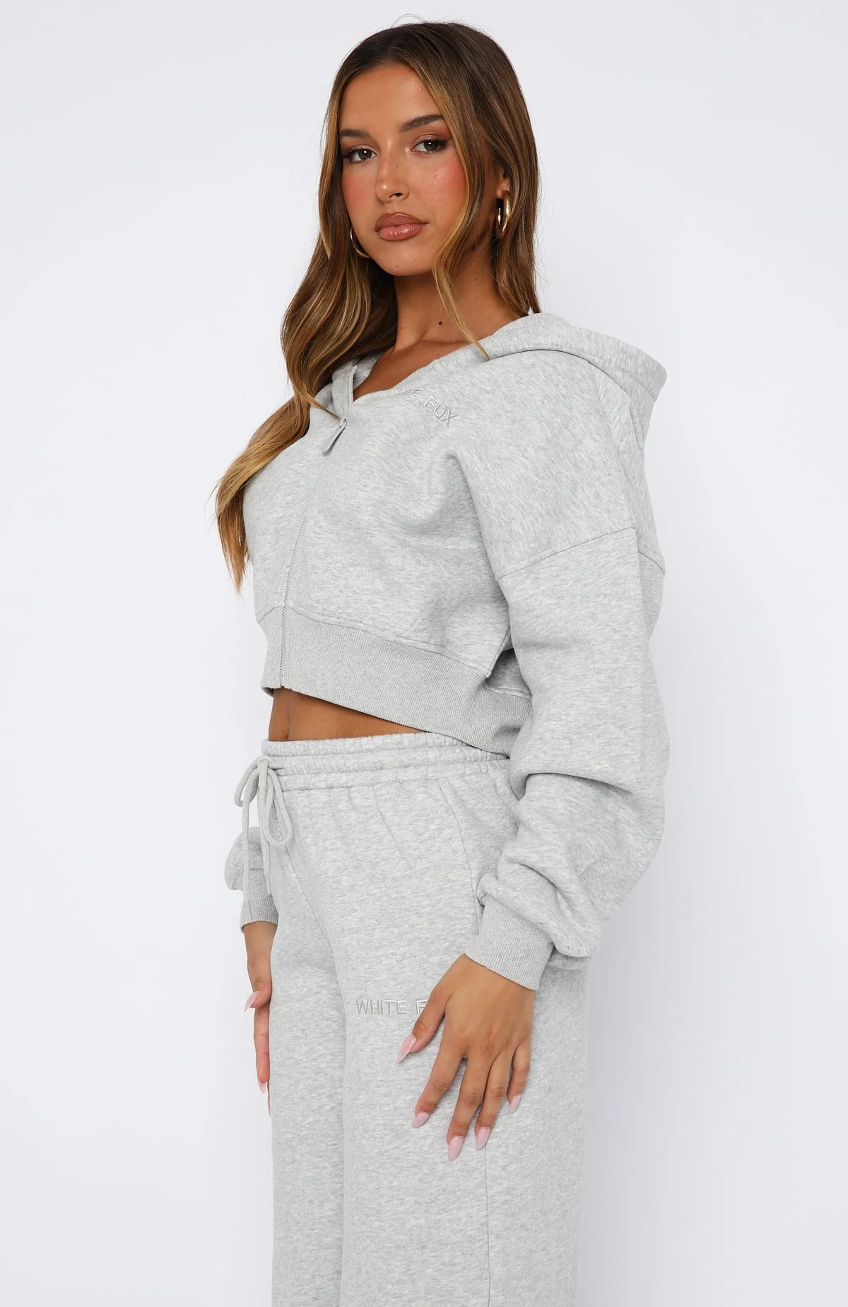 Stay Lifted Cropped Hoodie Dark Grey Marle
