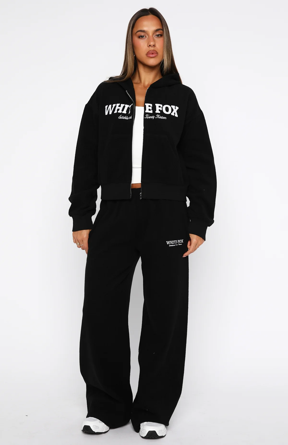 Just For Now Fleece Boxy Zip Front Hoodie Black