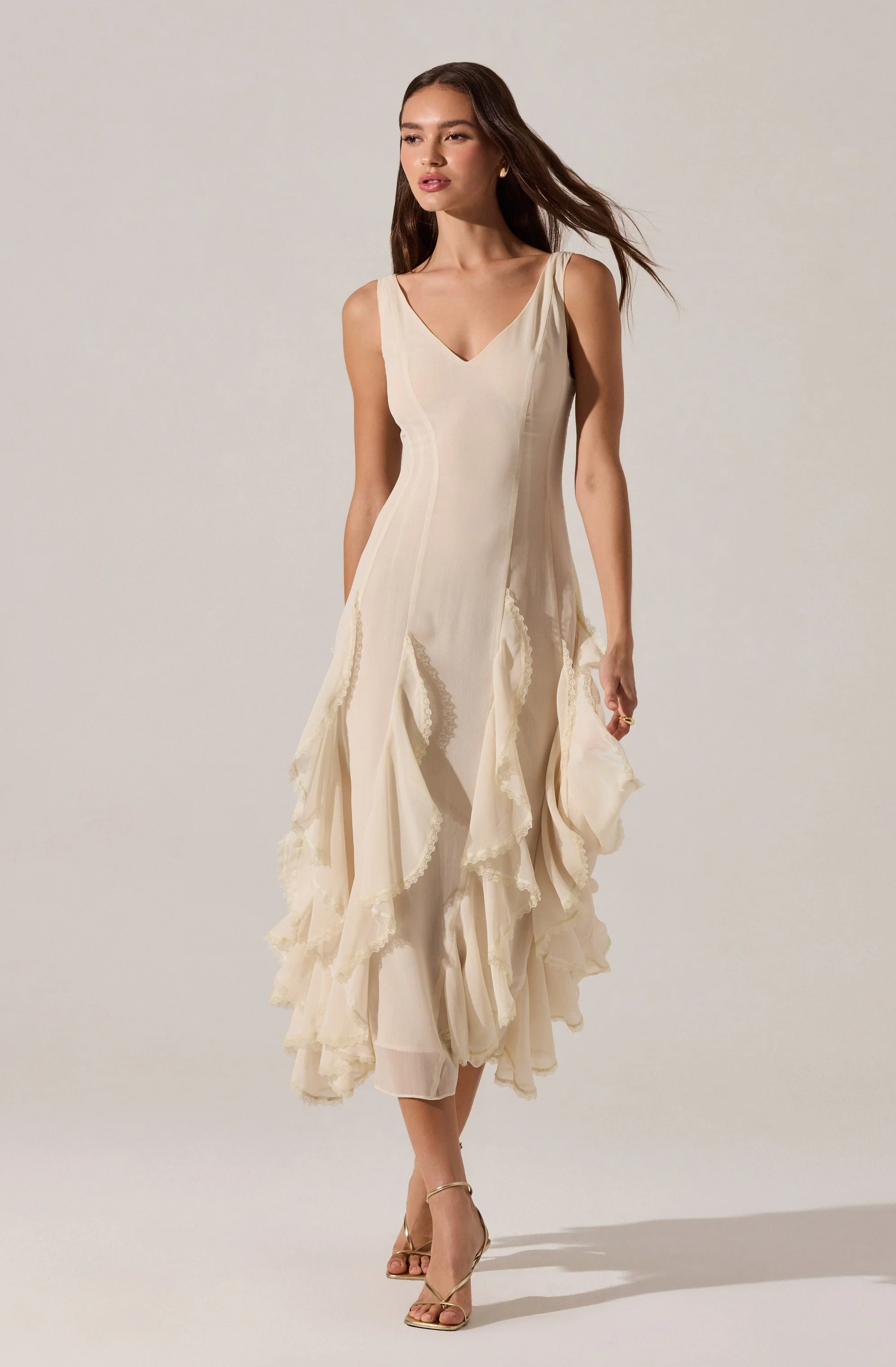 Philomene V-Neck Ruffle Trim Dress