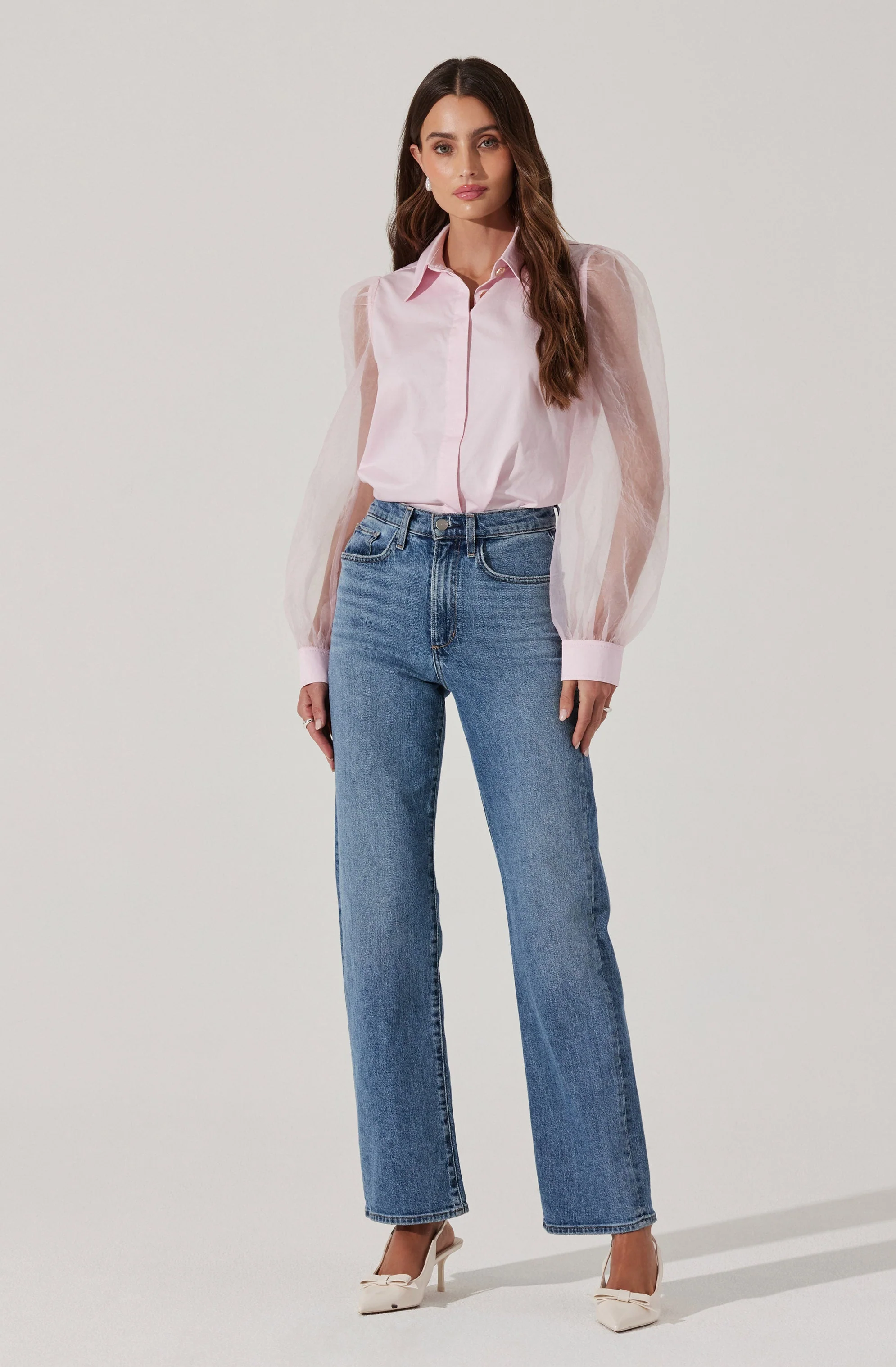 Sheer Sleeve Button Up Shirt