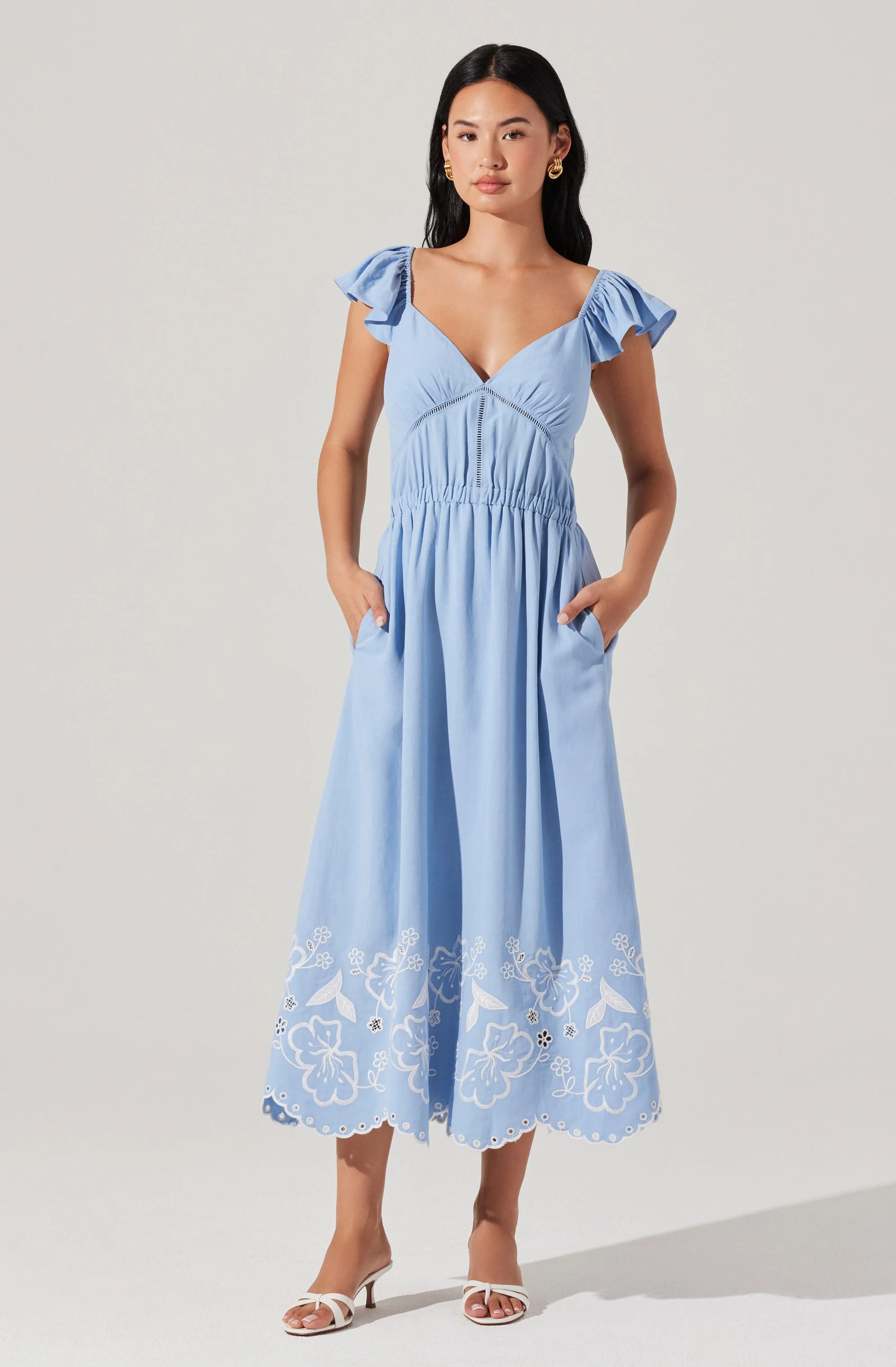 Odeletta Embroidered Floral Trim Dress