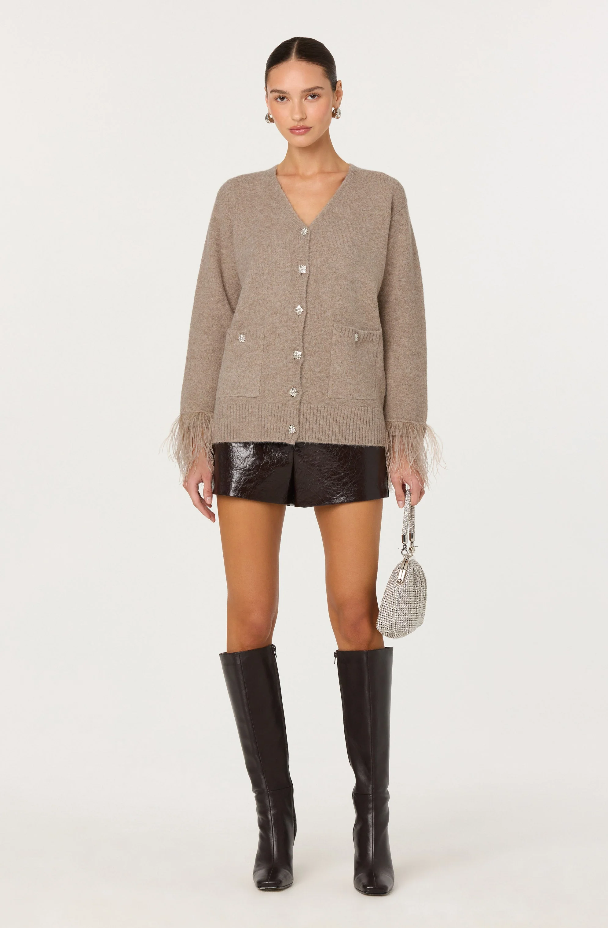Grie Embellished Feather Trim Cardigan