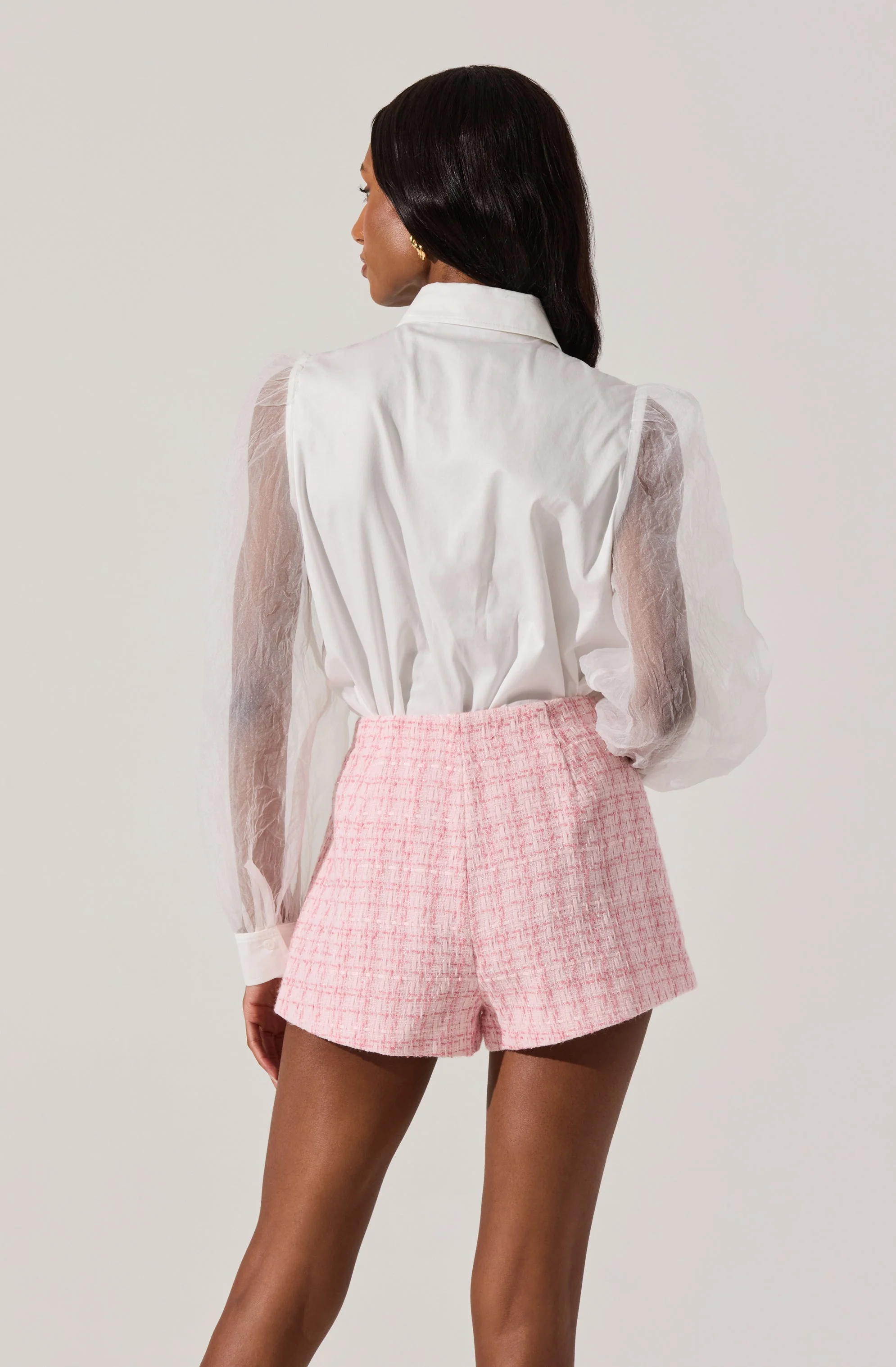 Sheer Sleeve Button Up Shirt