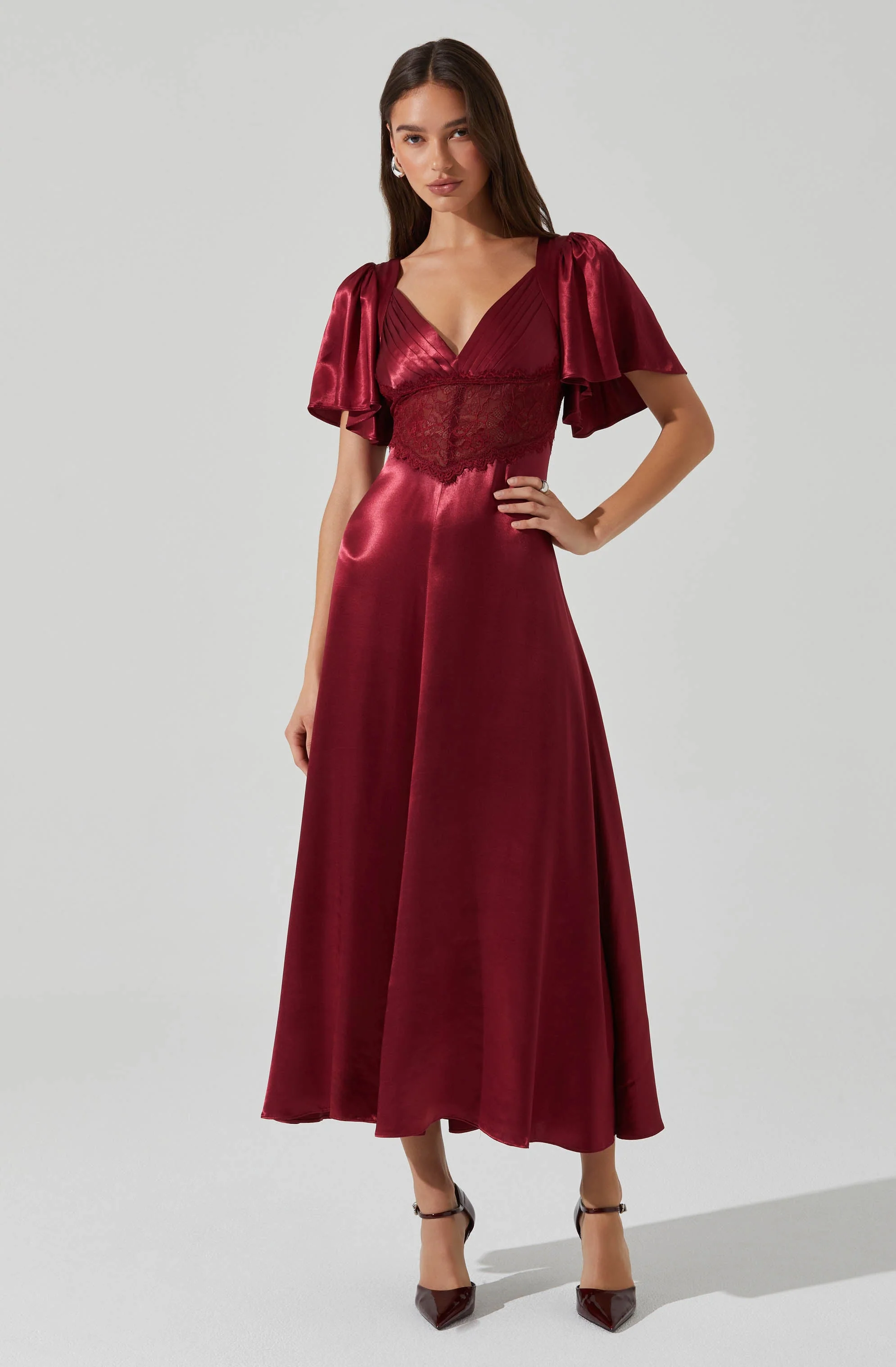 Aurelia Satin V-Neck Midi Dress