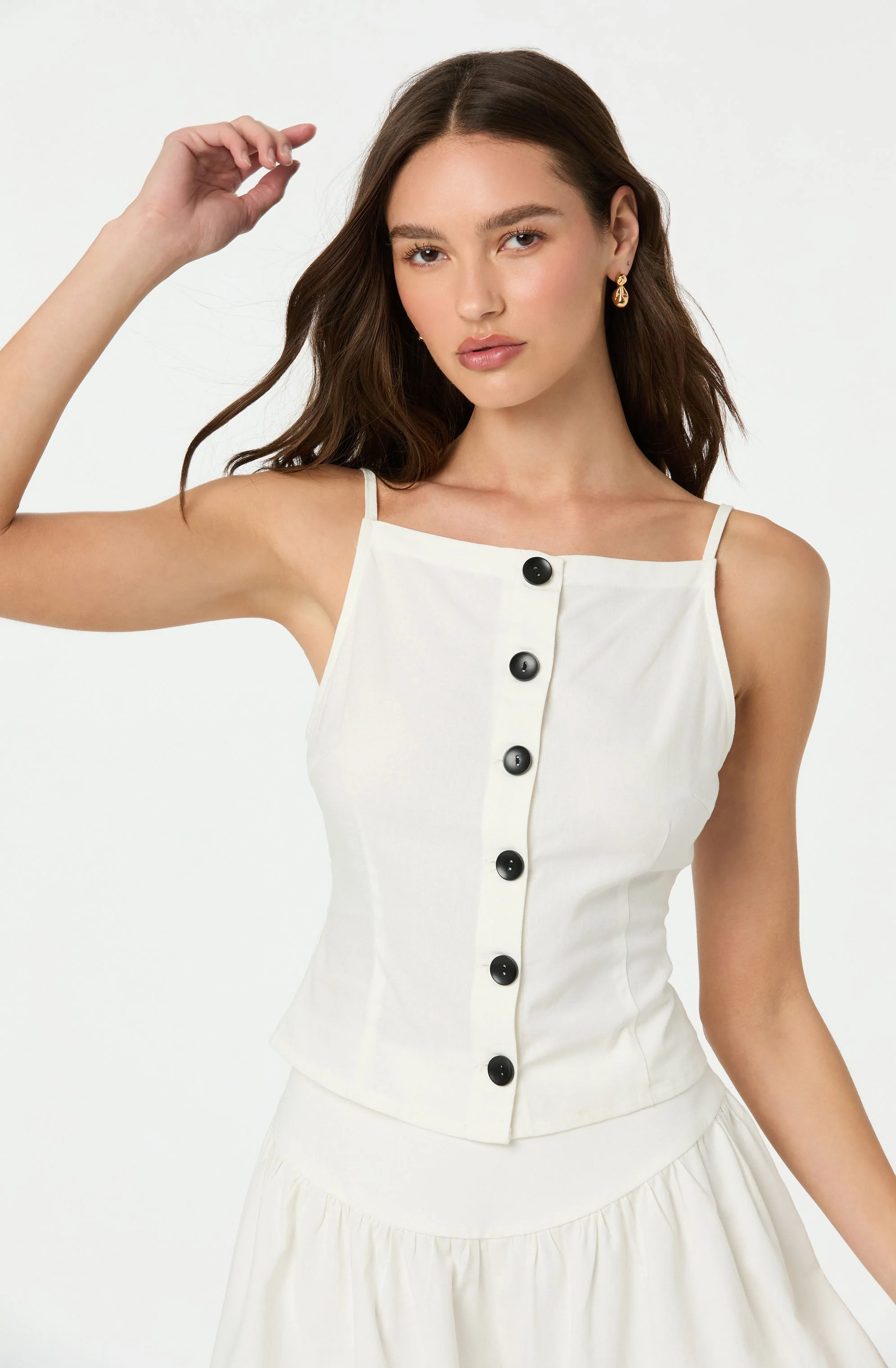 Linen-Blend Boat Neck Top