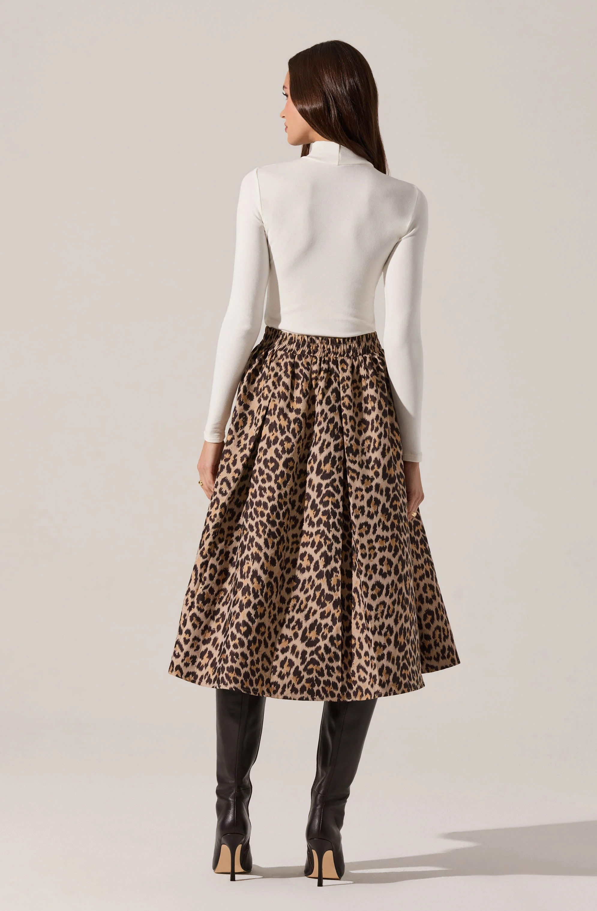 Andolina Pleated Leopard Midi Skirt