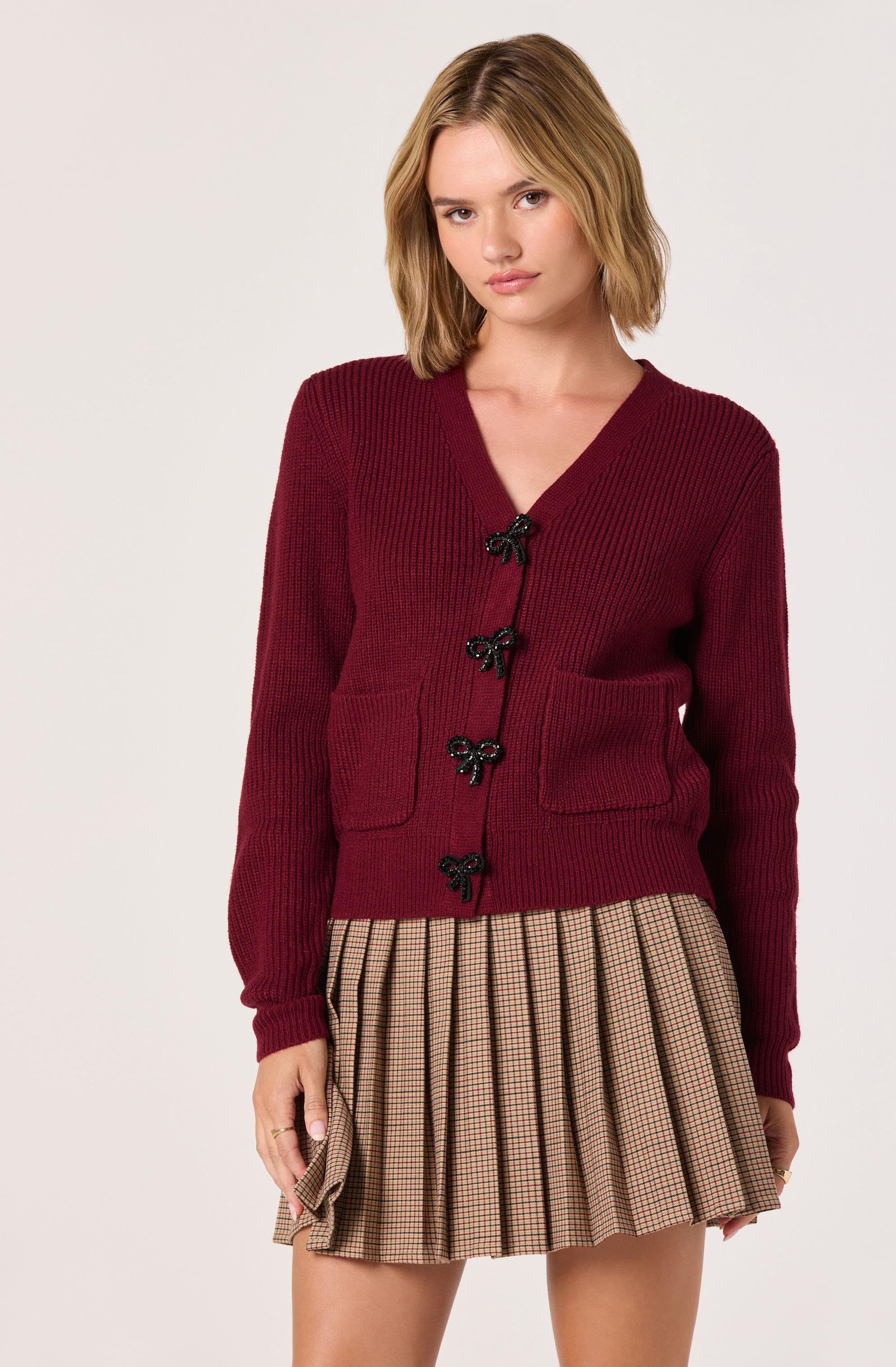 Embellished Bow Button Cardigan