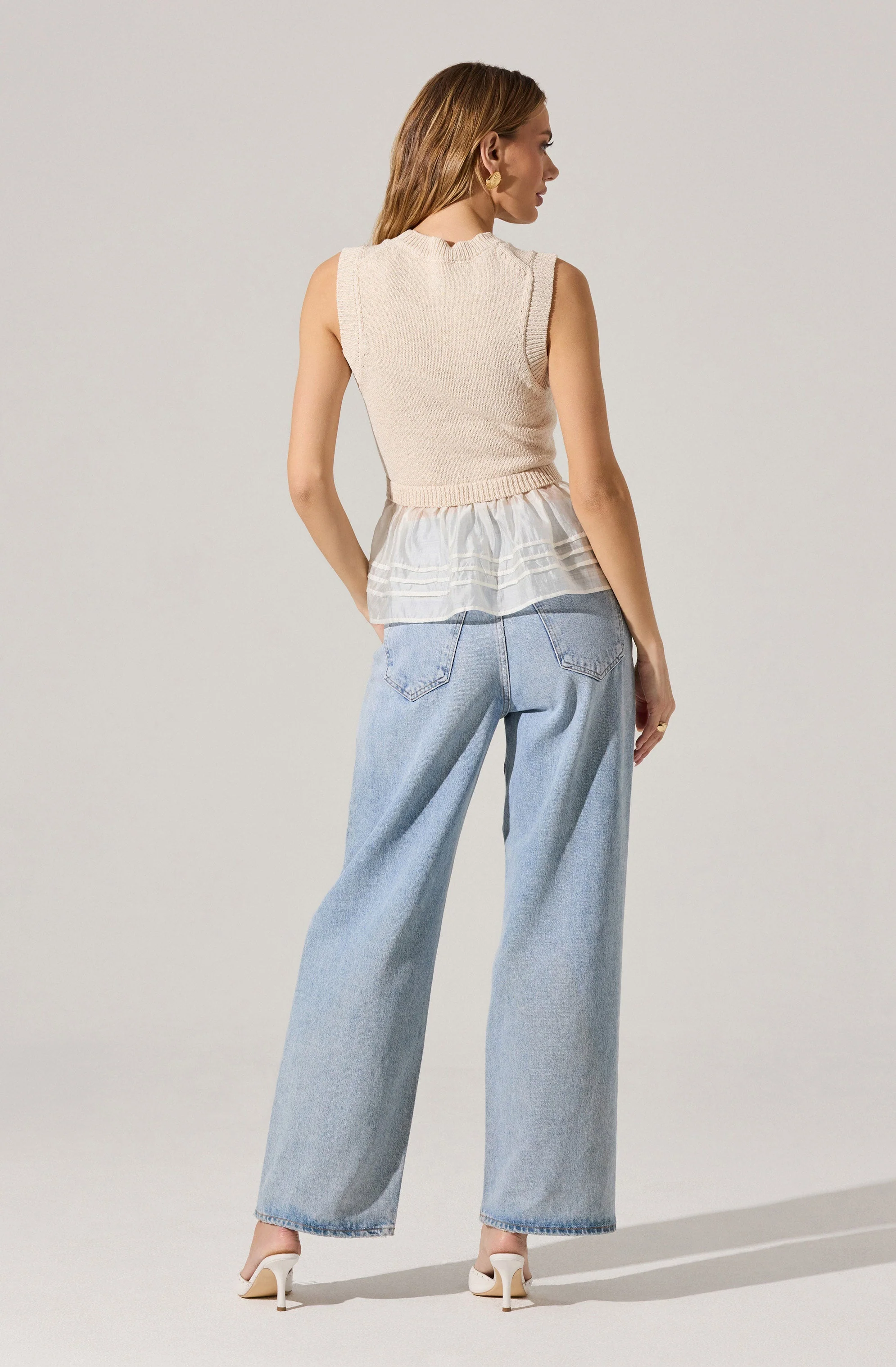 Sheer Peplum Sweater Vest